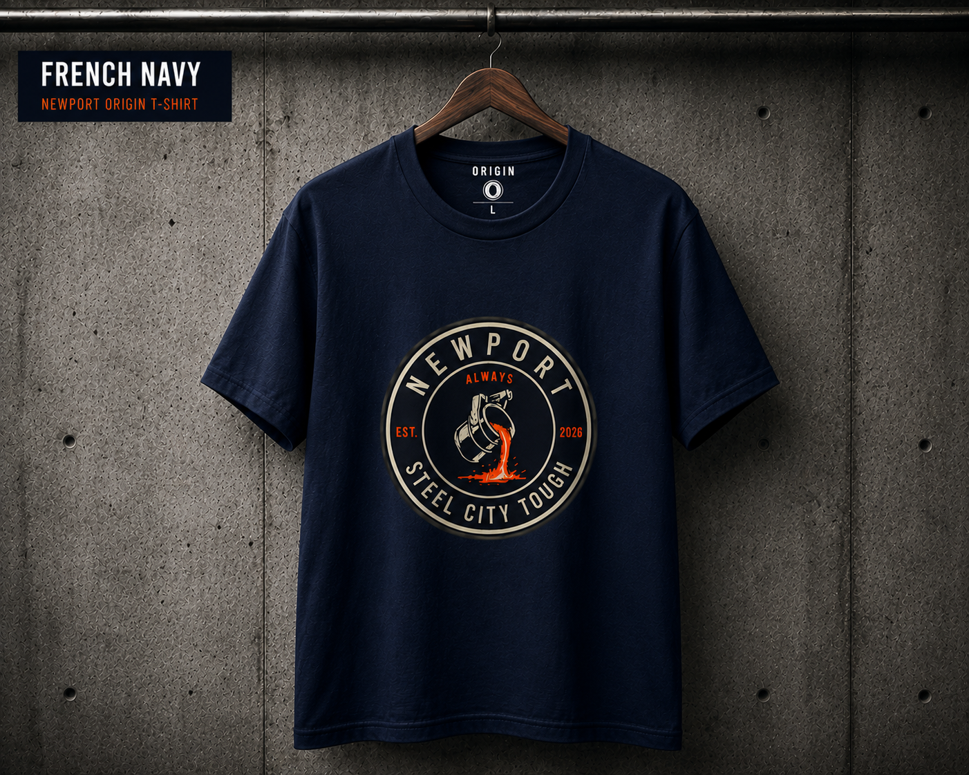 French Navy Premium 100% organic cotton Newport origin T-shirt by Steel City Tough.