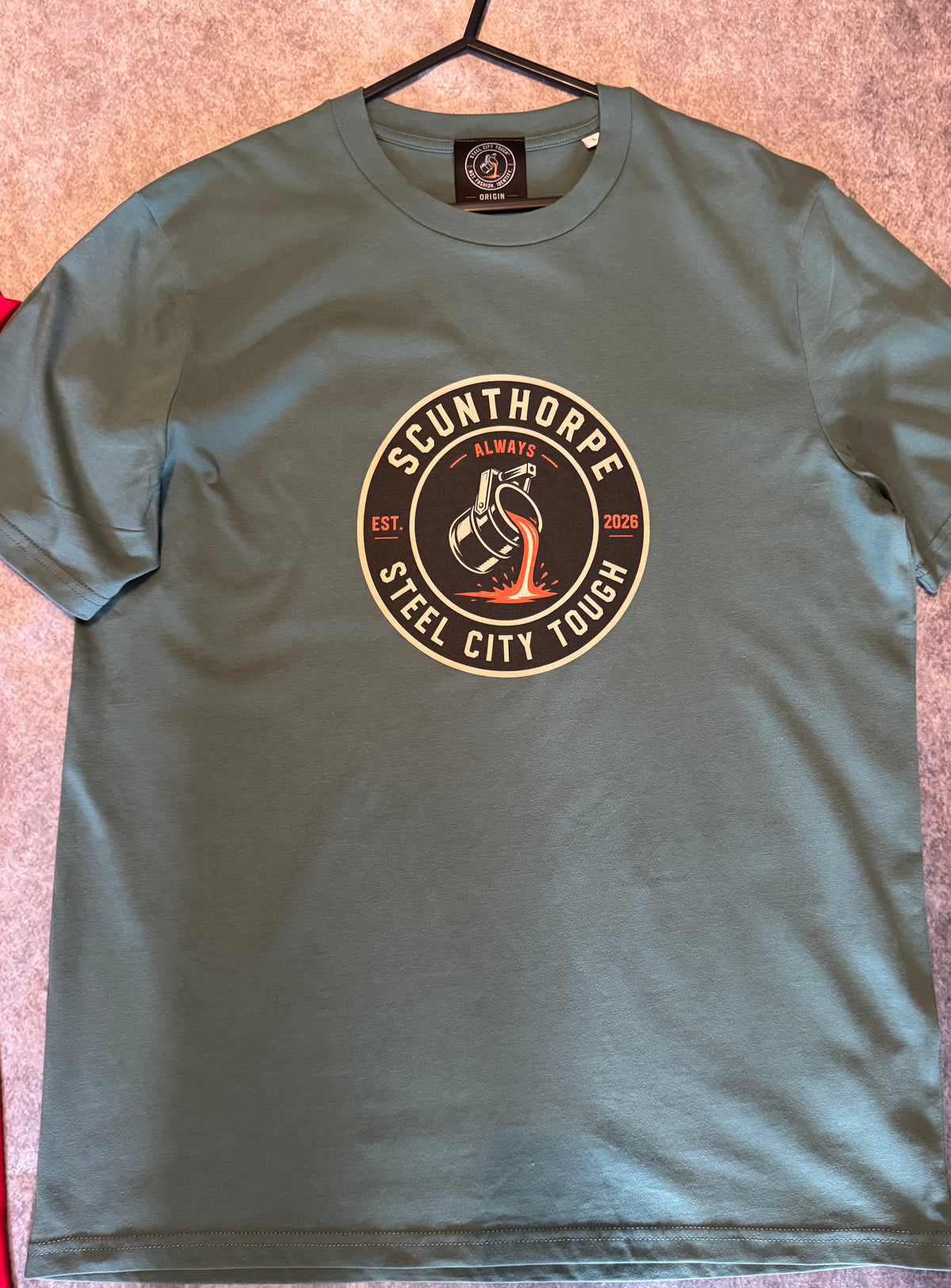 SCUNTHORPE ORIGIN T-SHIRT.100% PREMIUM ORGANIC COTTON.