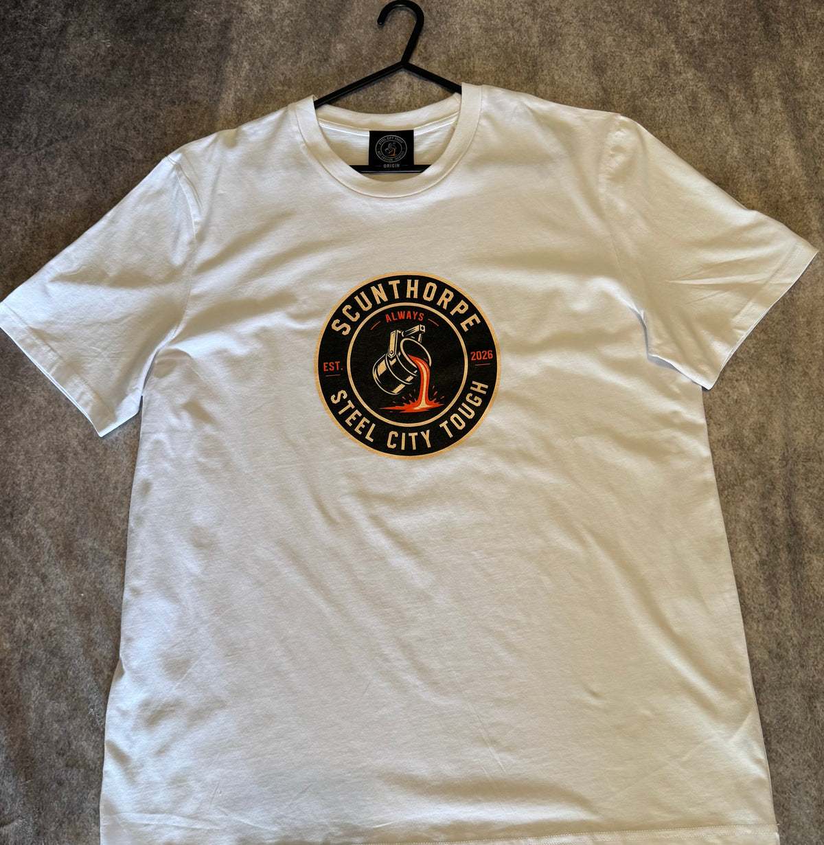 SCUNTHORPE ORIGIN T-SHIRT.100% PREMIUM ORGANIC COTTON.