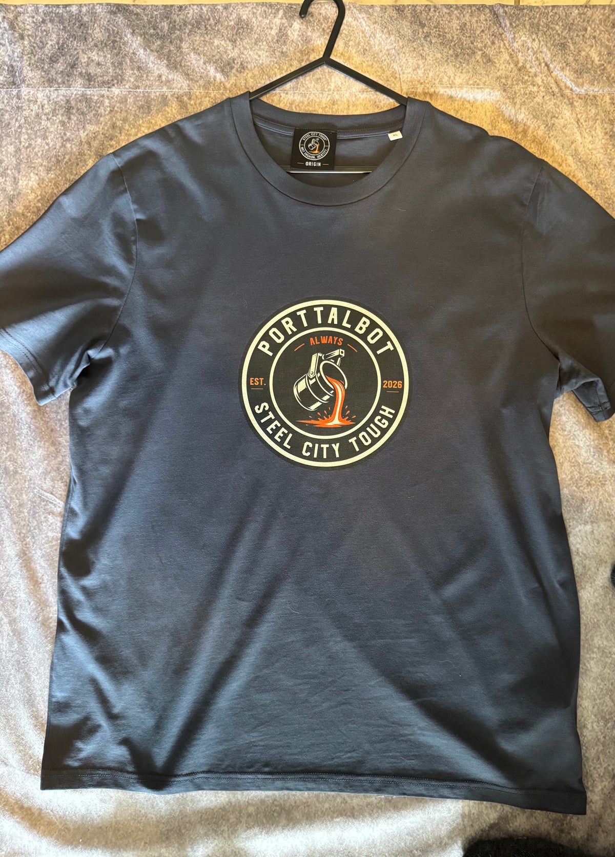 PORT TALBOT ORIGIN T-SHIRT. 100% PREMIUM ORGANIC COTTON.