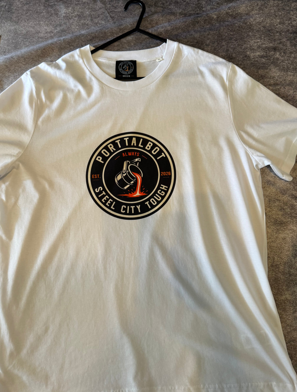 PORT TALBOT ORIGIN T-SHIRT. 100% PREMIUM ORGANIC COTTON.