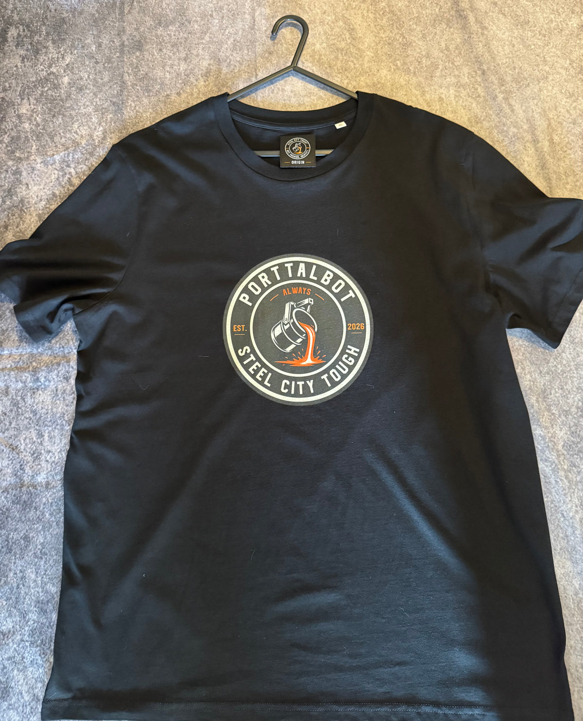 PORT TALBOT ORIGIN T-SHIRT. 100% PREMIUM ORGANIC COTTON.